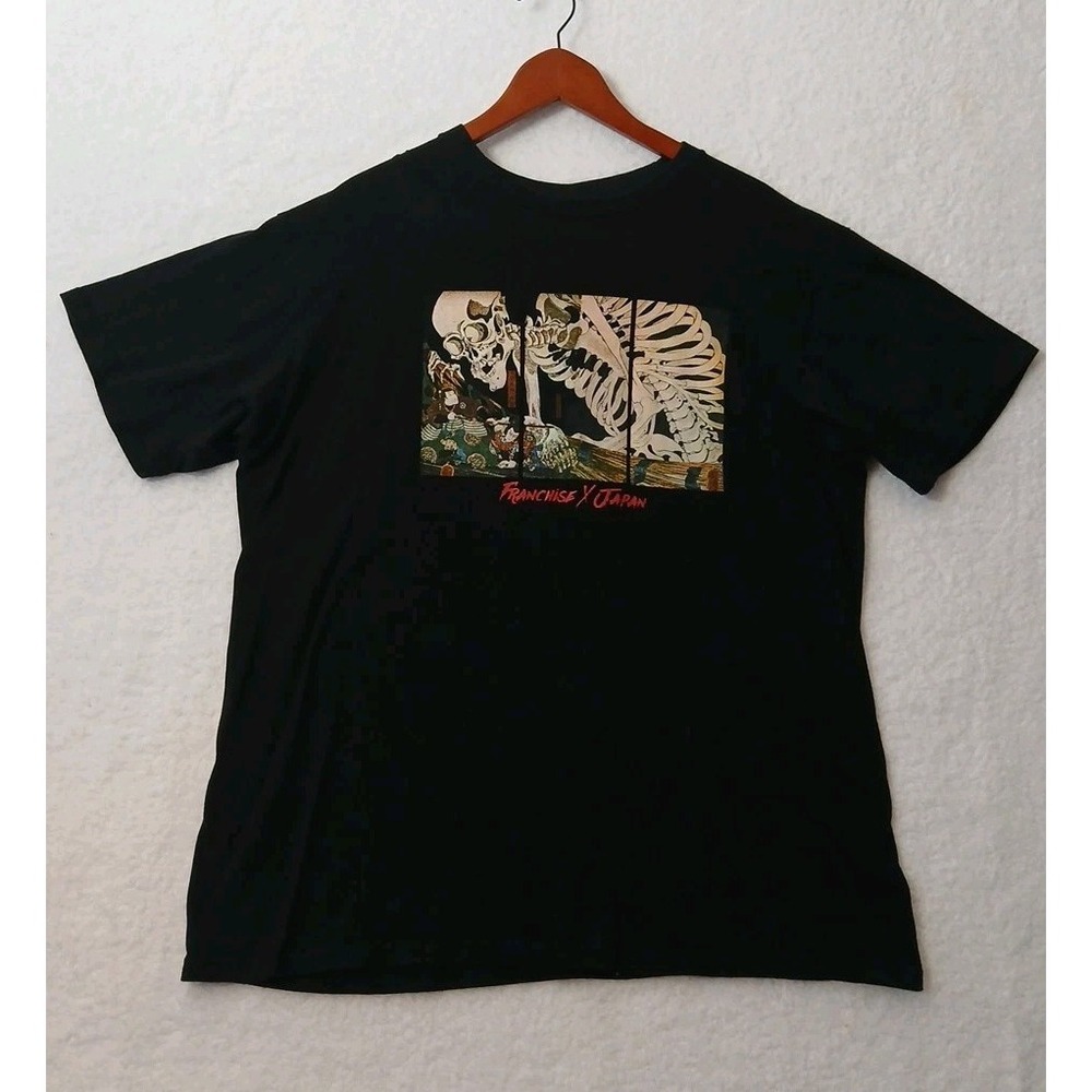 Franchise x Japan Graphic T-Shirt Men, Size XL Kabuki And Skeleton Black